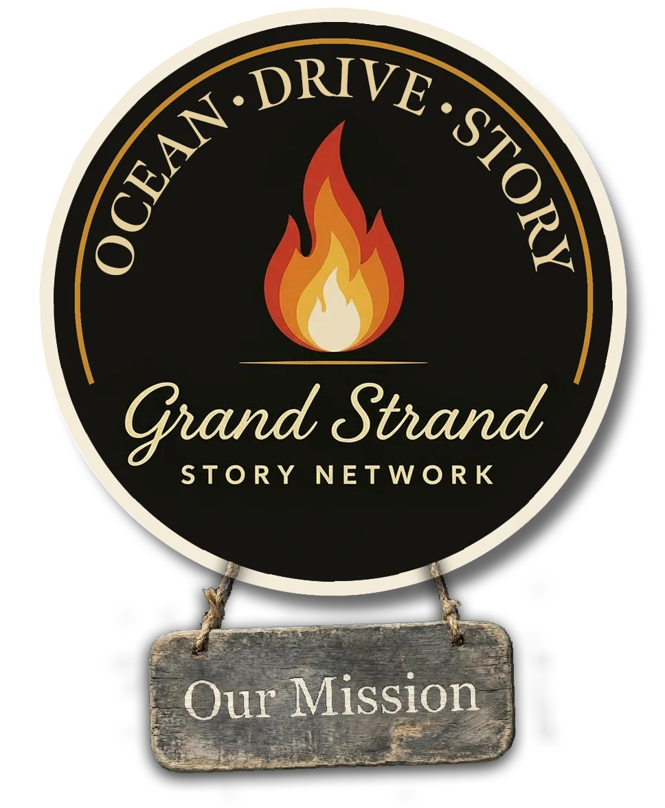 Grand Strand Story Network logo with Our Mission sign